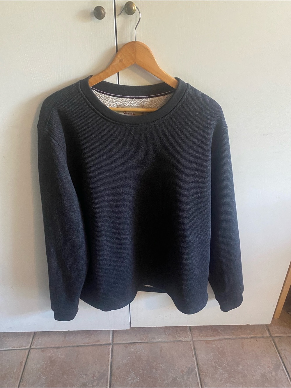 Heritage Black Knit Sherpa-Lined Crewneck Sweatshirt